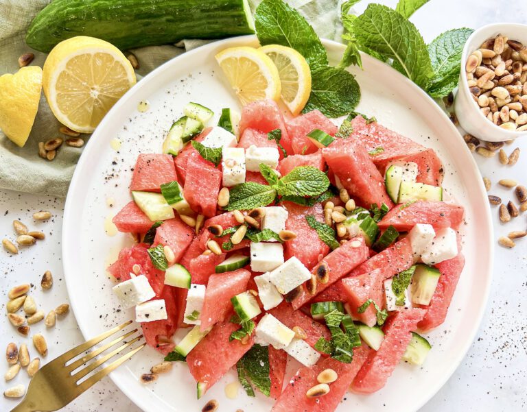 Bester Wassermelone Feta Salat, Blitzrezept in 10 Minuten.