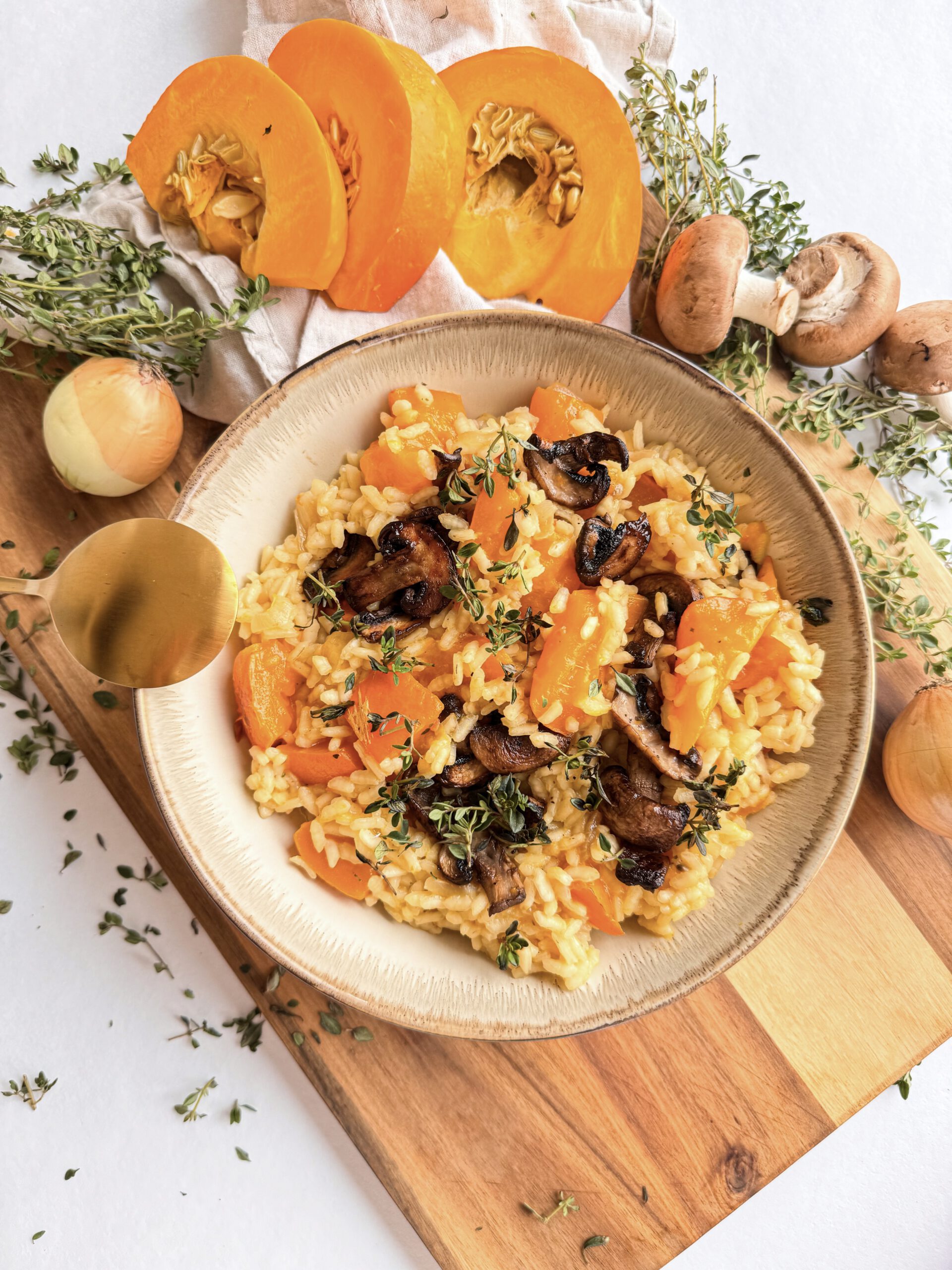 Krübis-Pilz-Risotto, veganes Rezept. Einfach und lecker nach einem Rezept von Foodykani.