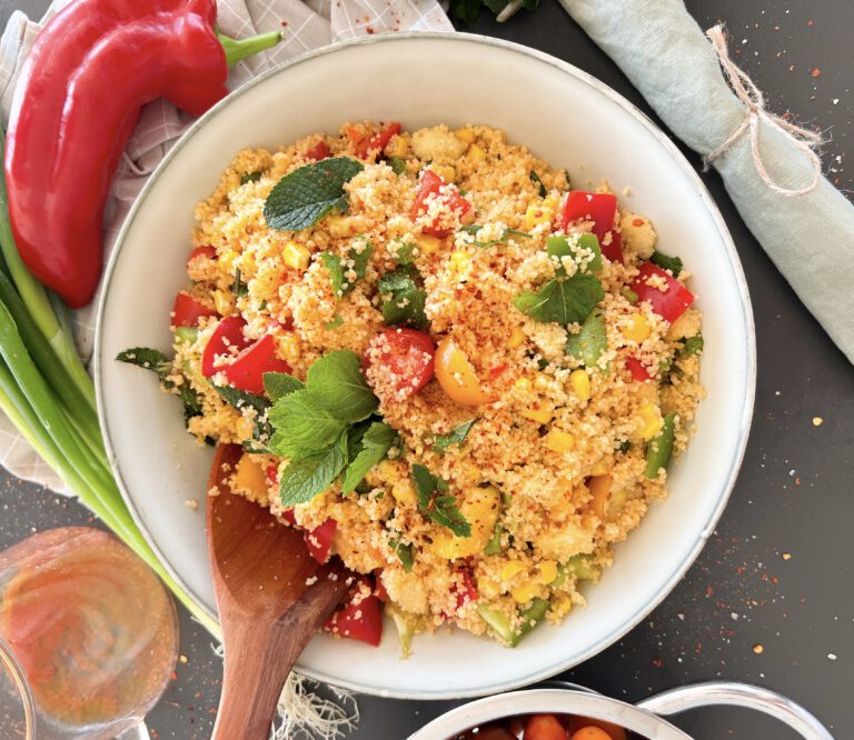 Couscous Salat, einfaches Rezept in 15 Minuten fertig.